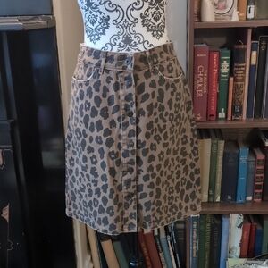 Leopard Print Denim Skirt